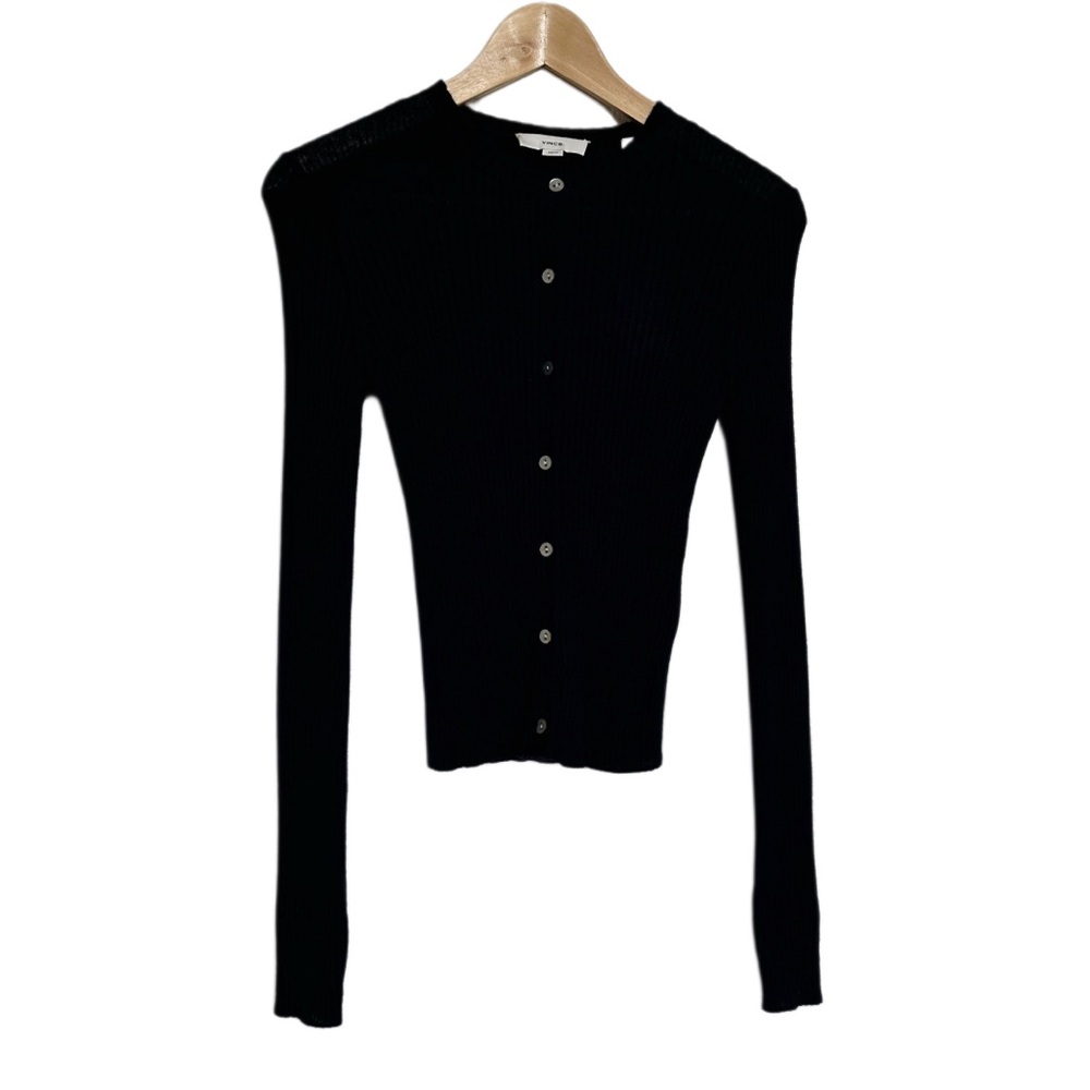 Vince Navy Blue Ribbed Silk and Cashmere Cardigan (NEW, but slight damage)